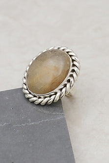 White Finish Black Gold Quartz Rope Ring In Sterling Silver