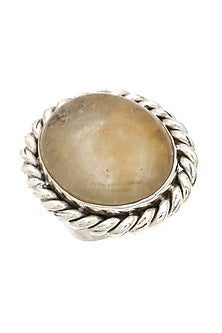 White Finish Black Gold Quartz Rope Ring In Sterling Silver