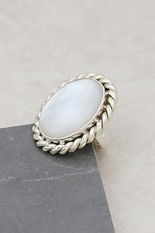 White Finish Pearl Rope Ring In Sterling Silver