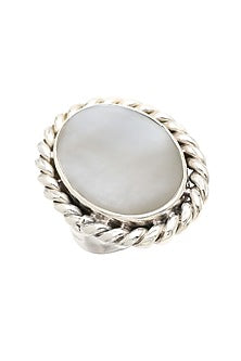 White Finish Pearl Rope Ring In Sterling Silver