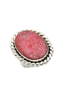 White Finish Rhodochrosite Rope Ring In Sterling Silver