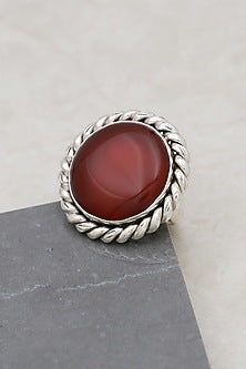 White Finish Red Onyx Rope Ring In Sterling Silver