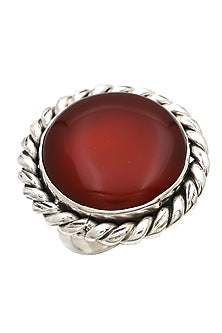 White Finish Red Onyx Rope Ring In Sterling Silver