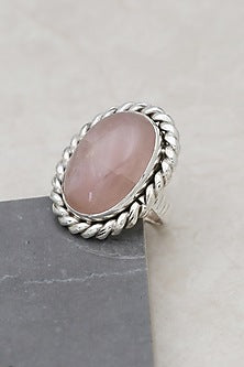 White Finish Rose Quartz Rope Ring In Sterling Silver