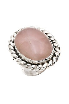 White Finish Rose Quartz Rope Ring In Sterling Silver