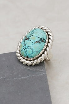 White Finish Turquoise Stone Rope Ring In Sterling Silver