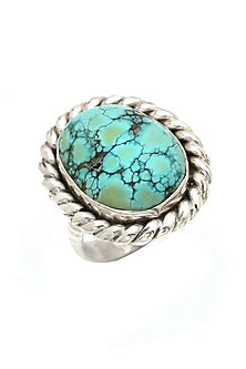 White Finish Turquoise Stone Rope Ring In Sterling Silver