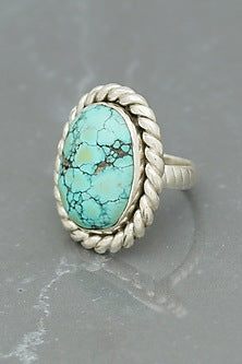White Finish Turquoise Stone Rope Ring In Sterling Silver