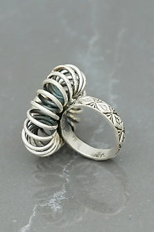 White Finish Pearl Sunflower Ring In Sterling Silver