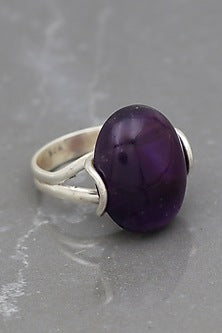 White Finish Amethyst Gentle Ring In Sterling Silver
