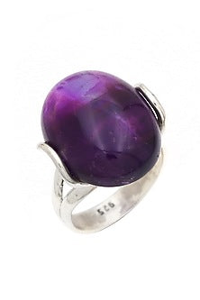 White Finish Amethyst Gentle Ring In Sterling Silver