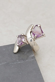 White Finish Amethyst Cact Ring In Sterling Silver