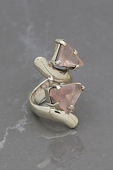 White Finish Rose Quartz Cact Ring In Sterling Silver