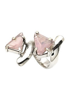 White Finish Rose Quartz Cact Ring In Sterling Silver