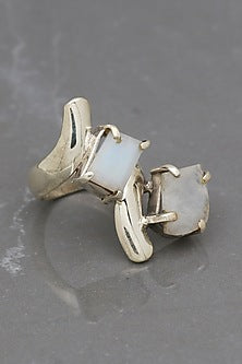 White Finish Moonstone Cact Ring In Sterling Silver