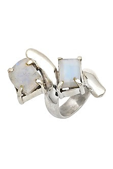 White Finish Moonstone Cact Ring In Sterling Silver