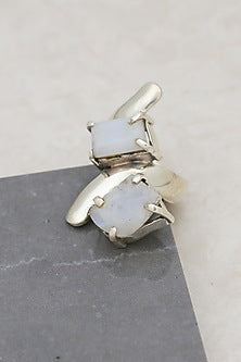 White Finish Moonstone Cact Ring In Sterling Silver