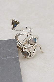 White Finish Labradorite Snake Ring In Sterling Silver