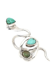 White Finish Turquoise Stone Snake Ring In Sterling Silver