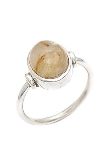 White Finish Gold Rutilated Quartz Ring In Sterling Silver
