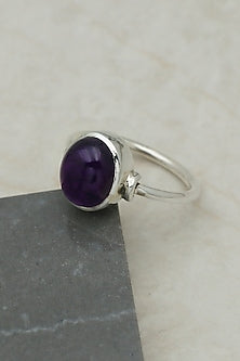 White Finish Amethyst Ring In Sterling Silver