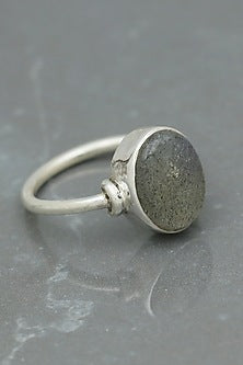 White Finish Black Rutilated Quartz Ring In Sterling Silver