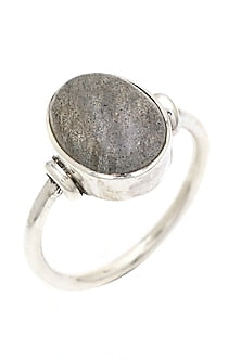 White Finish Black Rutilated Quartz Ring In Sterling Silver