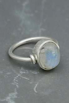 White Finish Moonstone Ring In Sterling Silver