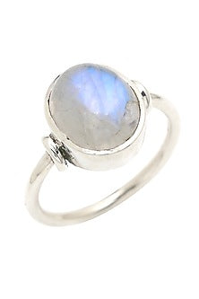 White Finish Moonstone Ring In Sterling Silver