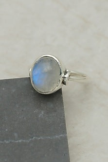 White Finish Moonstone Ring In Sterling Silver