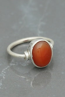 White Finish Red Onyx Ring In Sterling Silver