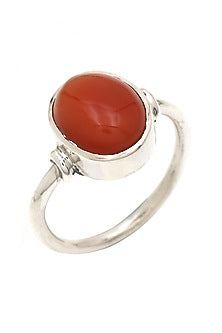 White Finish Red Onyx Ring In Sterling Silver