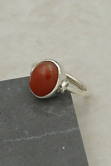 White Finish Red Onyx Ring In Sterling Silver