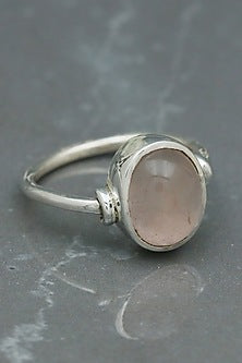 White Finish Rose Quartz Ring In Sterling Silver