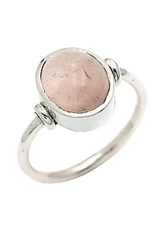 White Finish Rose Quartz Ring In Sterling Silver