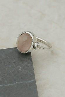 White Finish Rose Quartz Ring In Sterling Silver