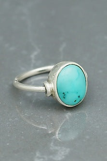 White Finish Turquoise Stone Ring In Sterling Silver