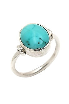 White Finish Turquoise Stone Ring In Sterling Silver