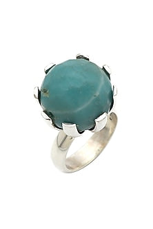 White Finish Turquoise Stone Earth Ring In Sterling Silver