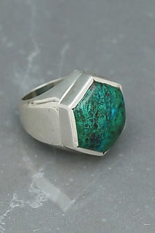 White Finish Chrysocolla Stone Chic Ring In Sterling Silver