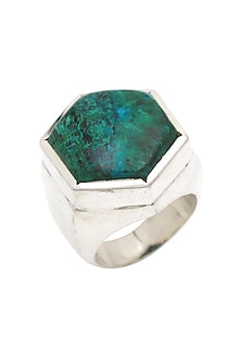 White Finish Chrysocolla Stone Chic Ring In Sterling Silver