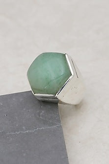White Finish Aquamarine Stone Chic Ring In Sterling Silver