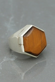 White Finish Tiger's Eye Stone Chic Ring In Sterling Silver