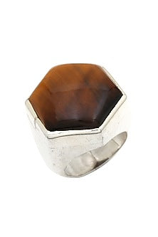 White Finish Tiger's Eye Stone Chic Ring In Sterling Silver
