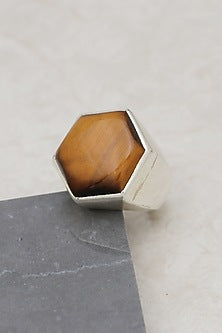 White Finish Tiger's Eye Stone Chic Ring In Sterling Silver