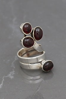 White Finish Garnet Sweet Cobra Ring In Sterling Silver
