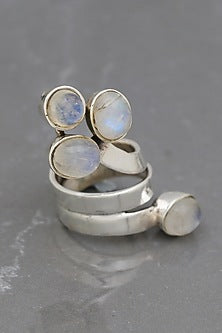 White Finish Moonstone Sweet Cobra Ring In Sterling Silver