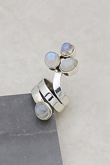 White Finish Moonstone Sweet Cobra Ring In Sterling Silver
