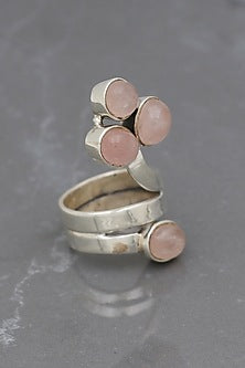 White Finish Rose Quartz Sweet Cobra Ring In Sterling Silver