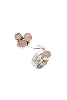 White Finish Rose Quartz Sweet Cobra Ring In Sterling Silver